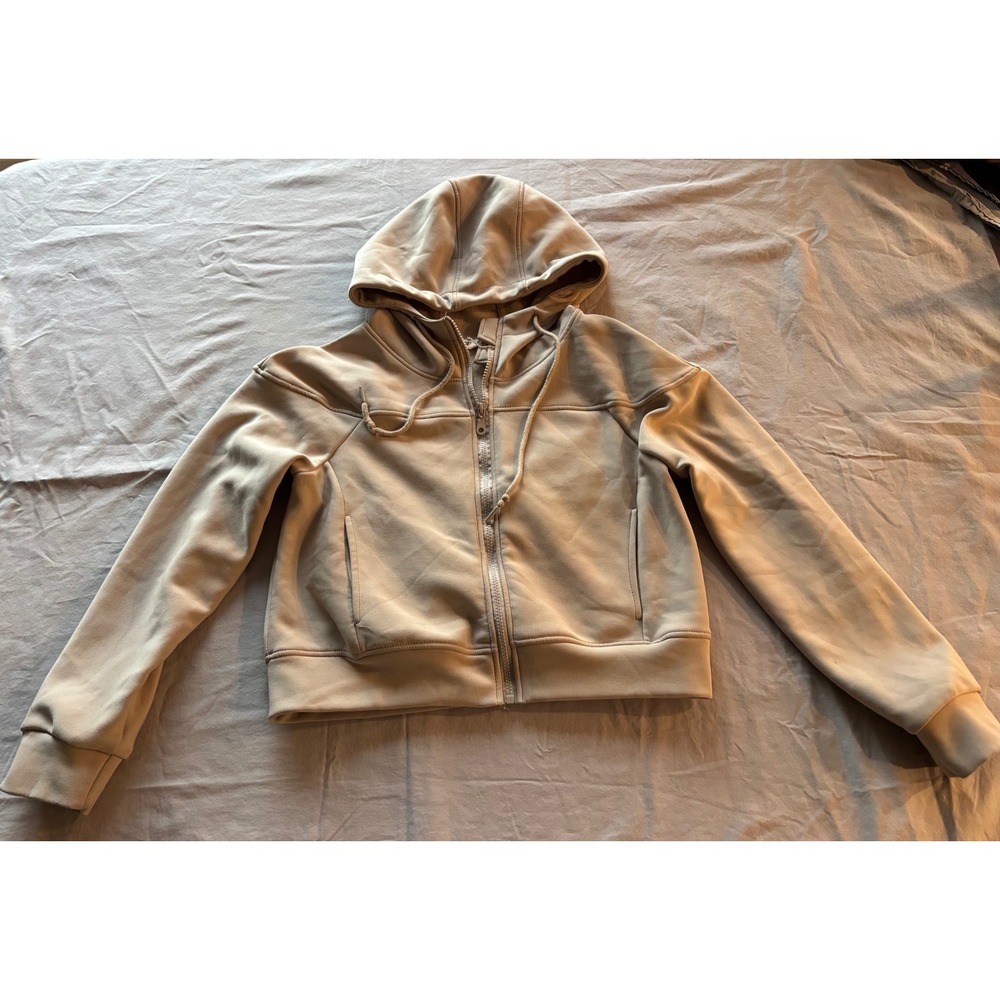 Fire & Fleur Tan Beige Cropped Full Zip Hoodie Fleece Lined Sweatshirt Small